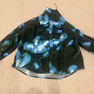 Floral Ruffle Women's Top - Black and Blue